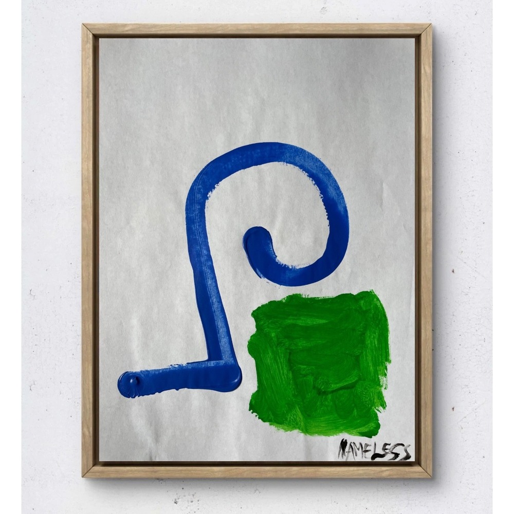 NAMELESS Original Abstract Painting Blue Green Swirl Mixed Media Paper 8.5x11